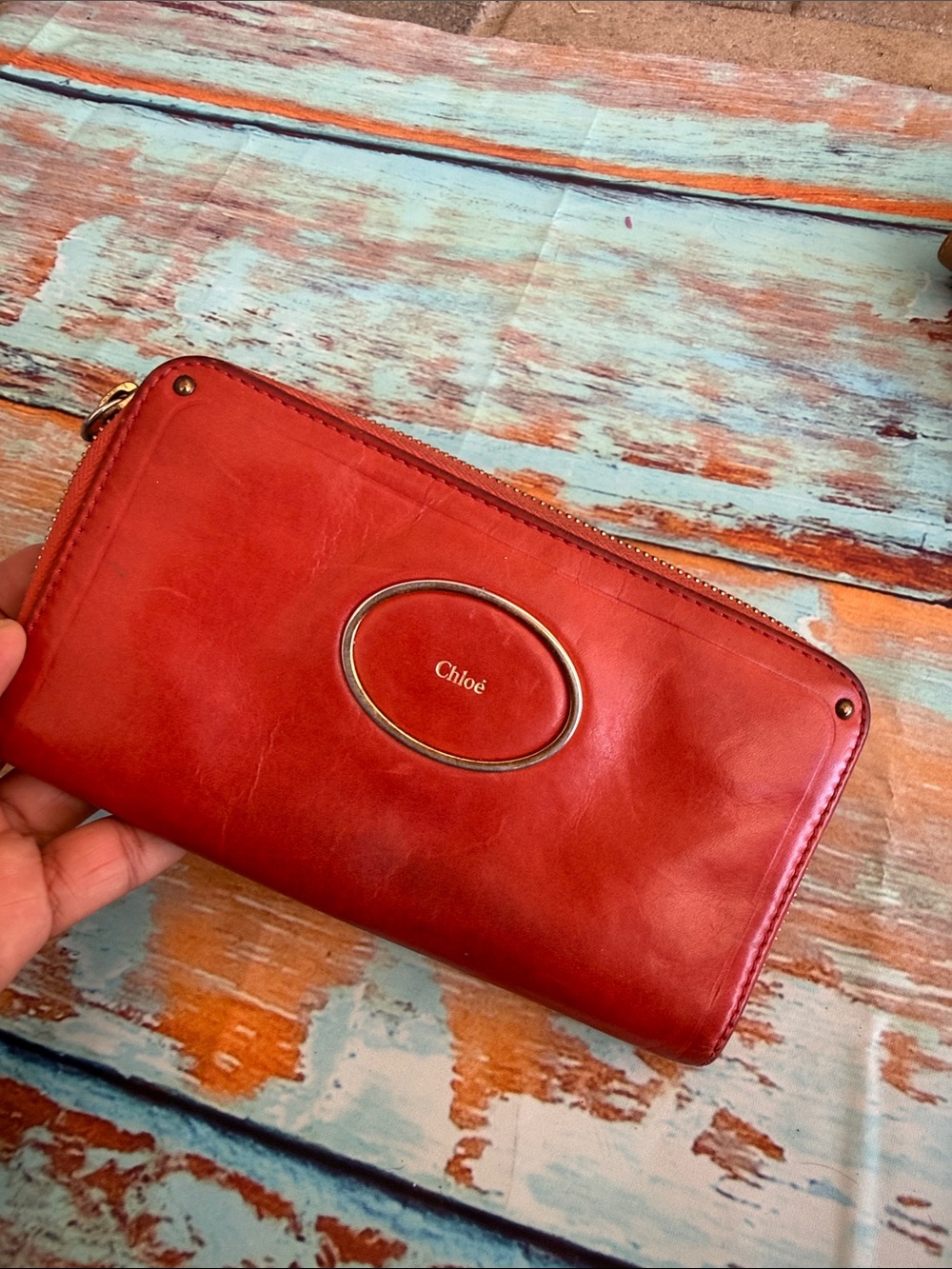 Chloe Red Leather Zip Wallet